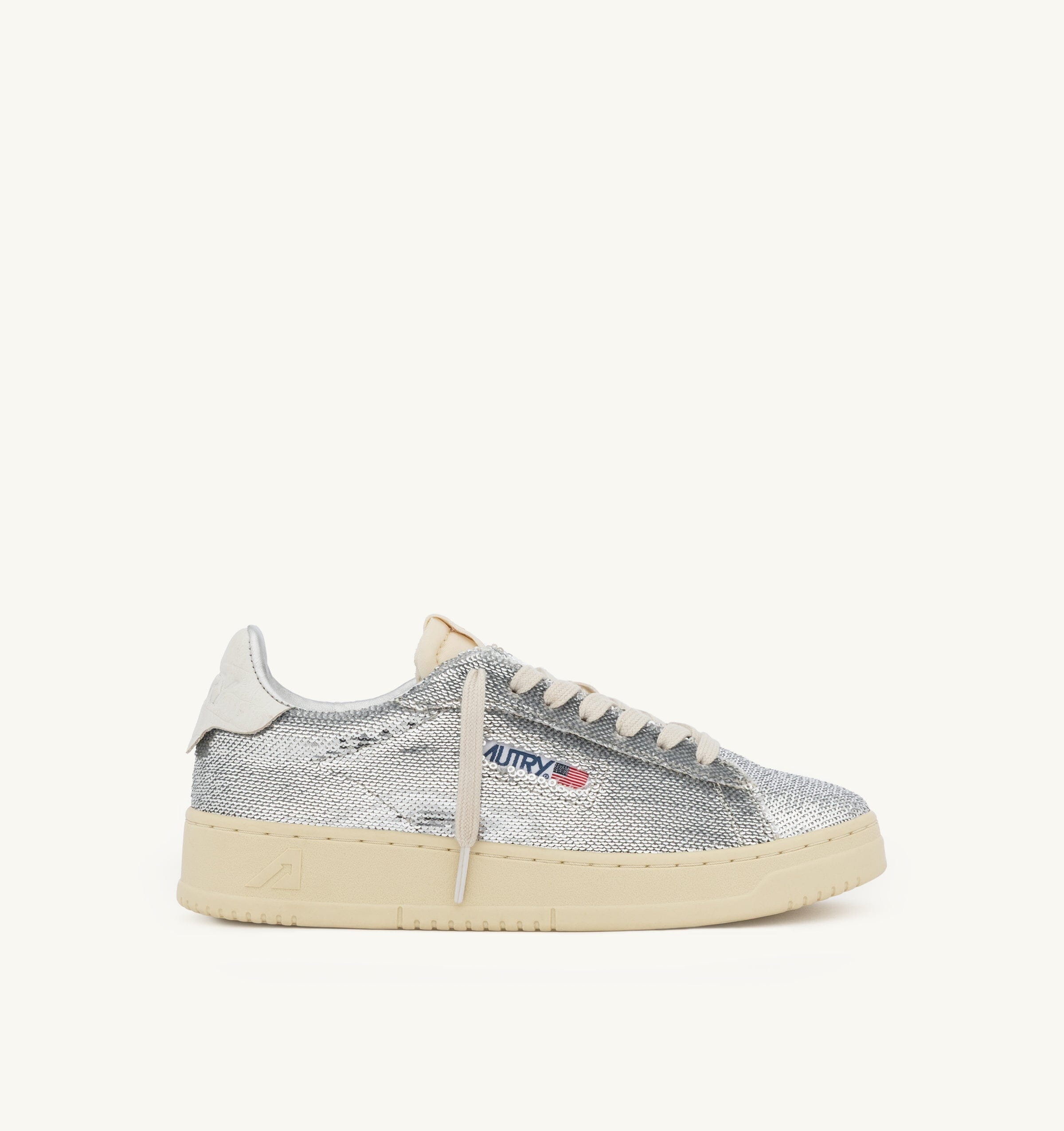 AUTRY ADLW TI05 - Sneakers DALLAS LOW SPARKLING PAILLETTES - Bianco e argento Scarpe Donna AUTRY - Collezione donna