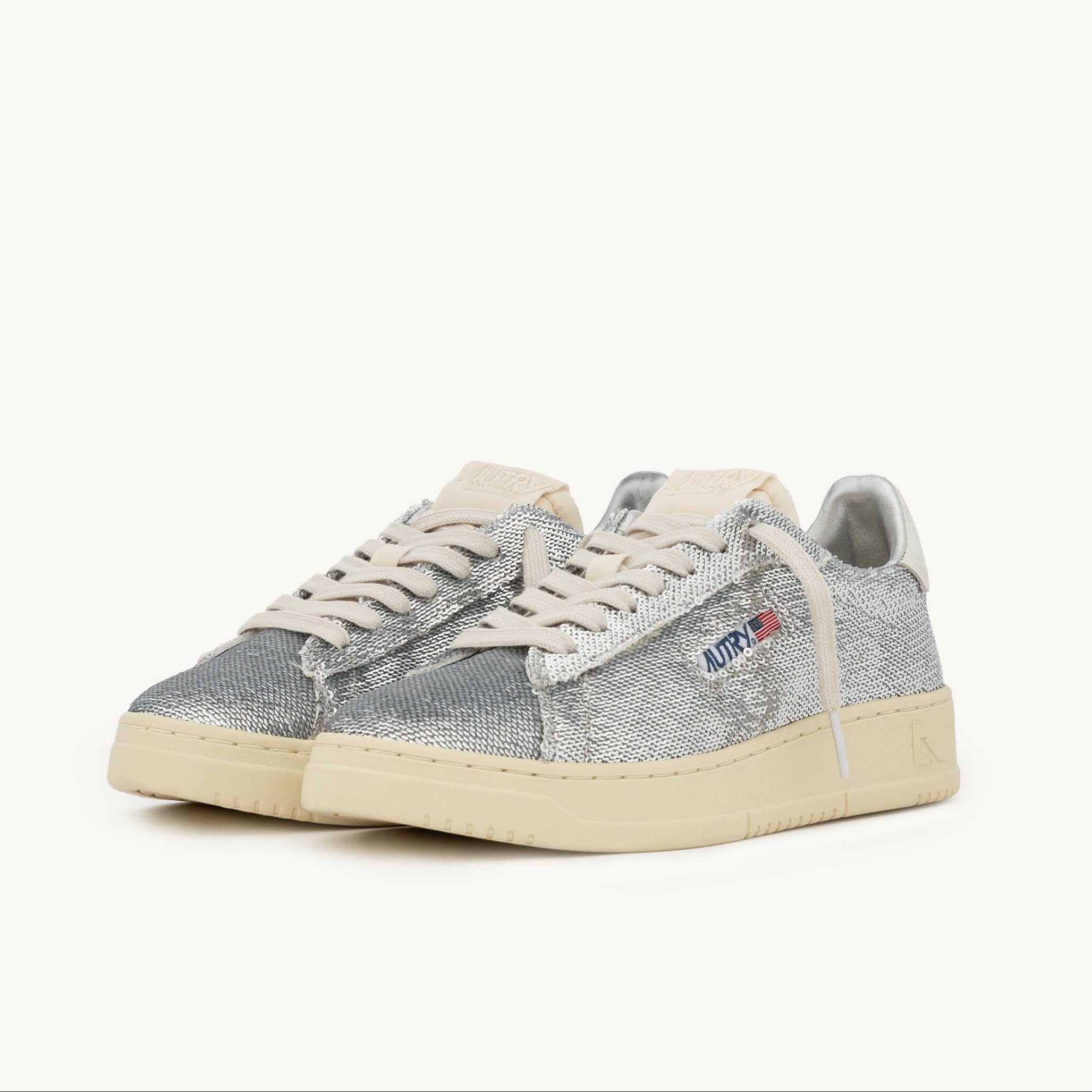 AUTRY ADLW TI05 - Sneakers DALLAS LOW SPARKLING PAILLETTES - Bianco e argento Scarpe Donna AUTRY - Collezione donna