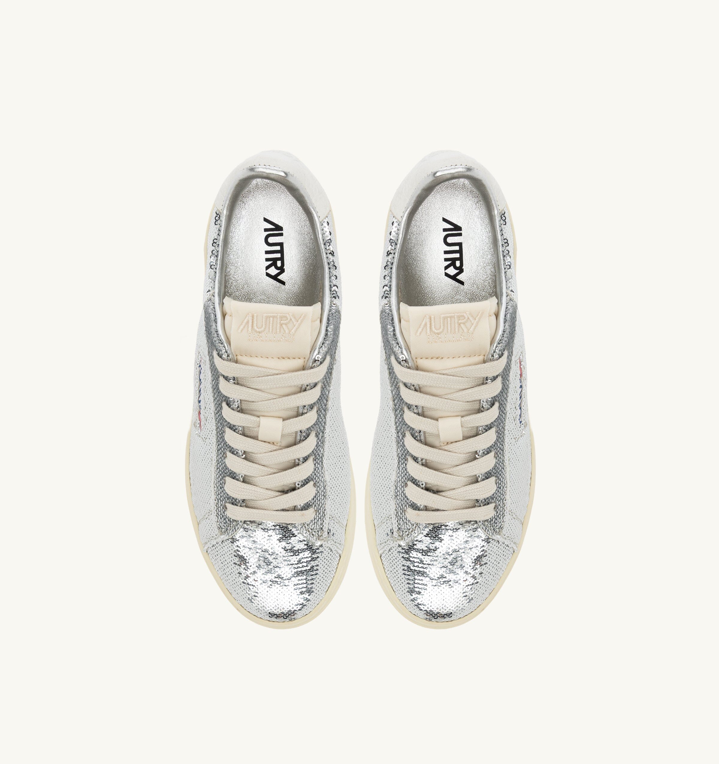 AUTRY ADLW TI05 - Sneakers DALLAS LOW SPARKLING PAILLETTES - Bianco e argento Scarpe Donna AUTRY - Collezione donna