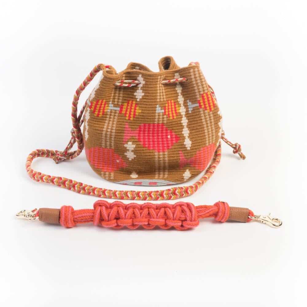GUANABANA - Secchiello - 0063-3278-047 Mitra Macrame Strap - Caramello Corallo Borse GUANABANA