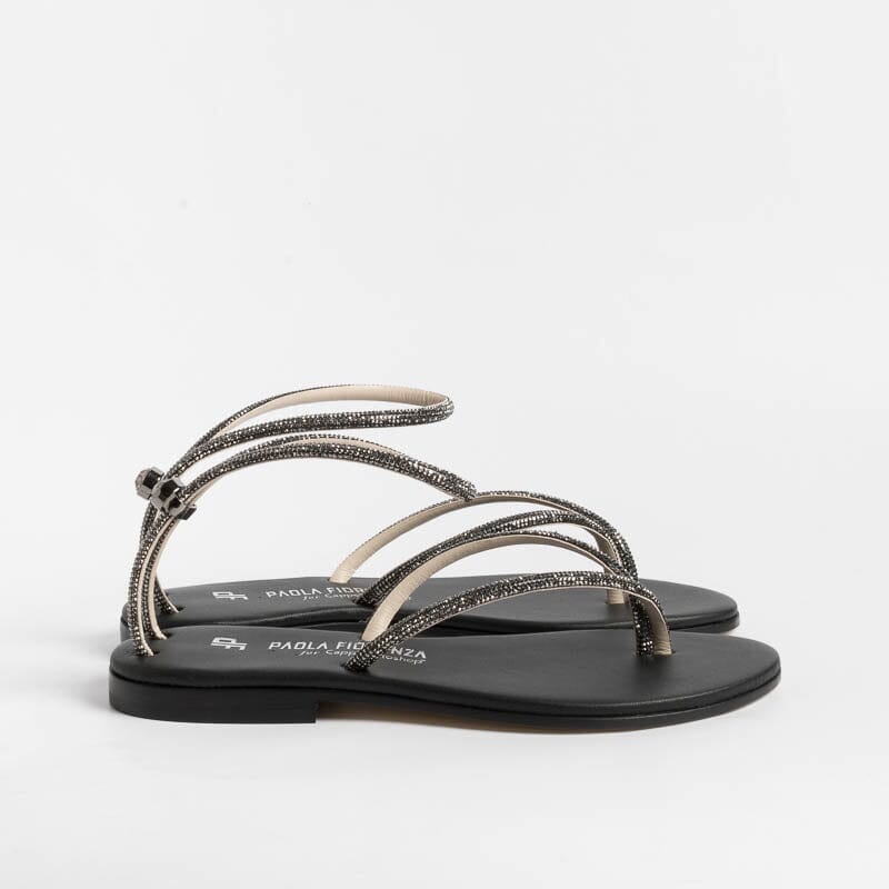 PAOLA FIORENZA - Flat thong sandals FD03 - Black Shoes Woman PAOLA FIORENZA