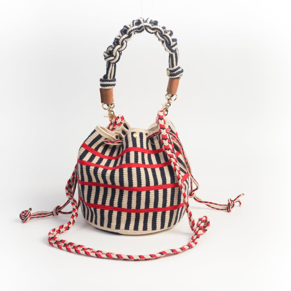 GUANABANA - Secchiello - 0063-3355-03N Mitra Macrame Strap - Blu Rosso Avorio Borse GUANABANA