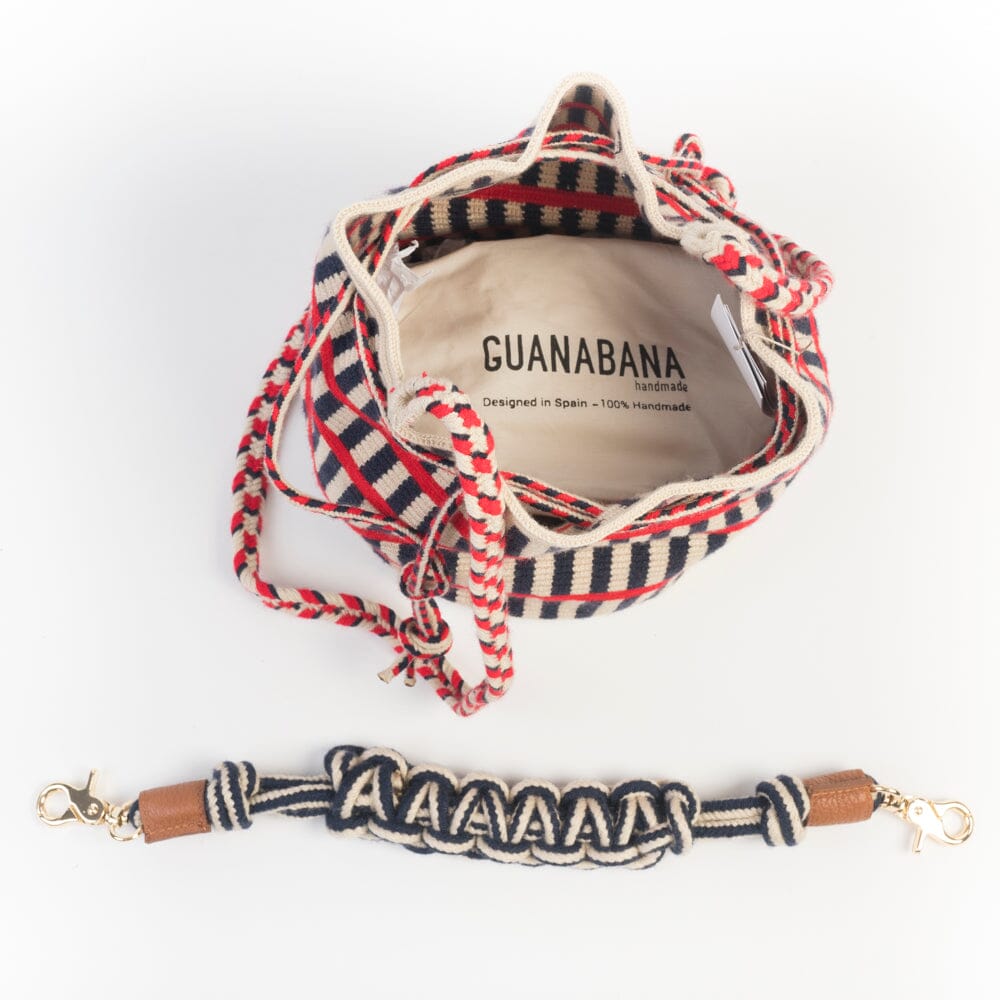 GUANABANA - Secchiello - 0063-3355-03N Mitra Macrame Strap - Blu Rosso Avorio Borse GUANABANA