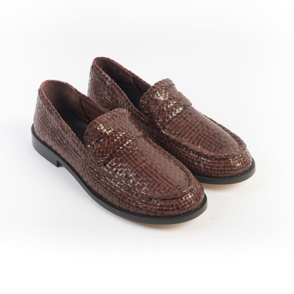 POESIE VENEZIANE - Mocassino - SPG30 - Pelle Marrone Intreccio Scarpe Donna POESIE VENEZIANE