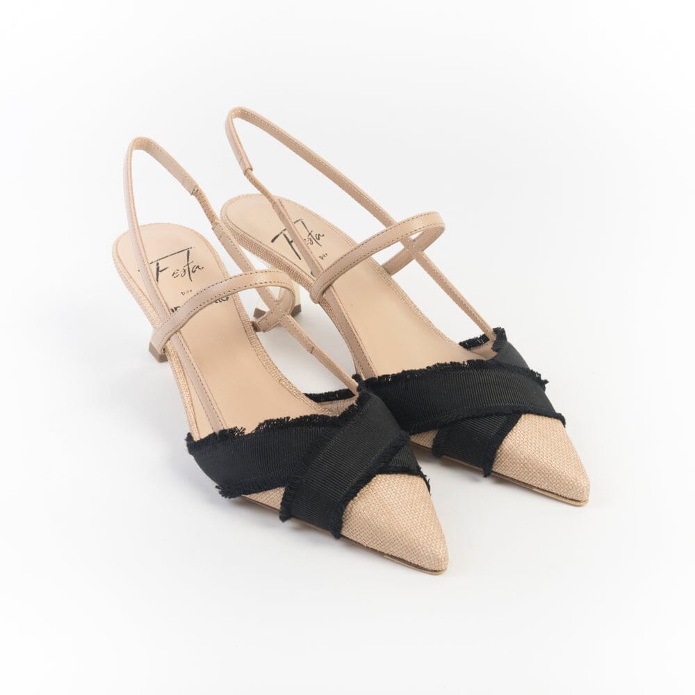 ROBERTO FESTA - Sling Back - IXIA - Nappa Cookie Lino Nero Scarpe Donna Roberto Festa