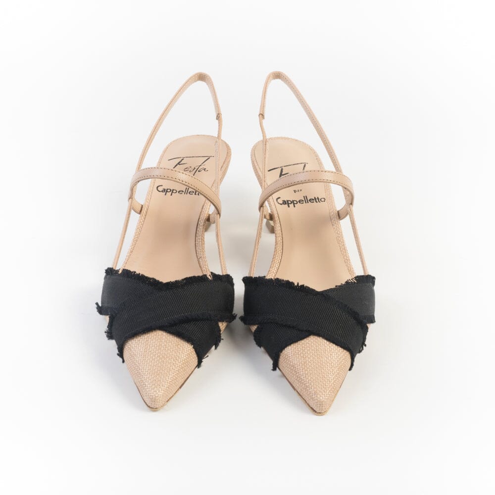 ROBERTO FESTA - Sling Back - IXIA - Nappa Cookie Lino Nero Scarpe Donna Roberto Festa