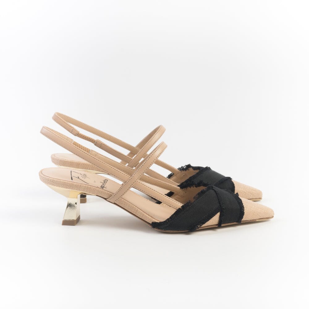 ROBERTO FESTA - Sling Back - IXIA - Nappa Cookie Lino Nero Scarpe Donna Roberto Festa