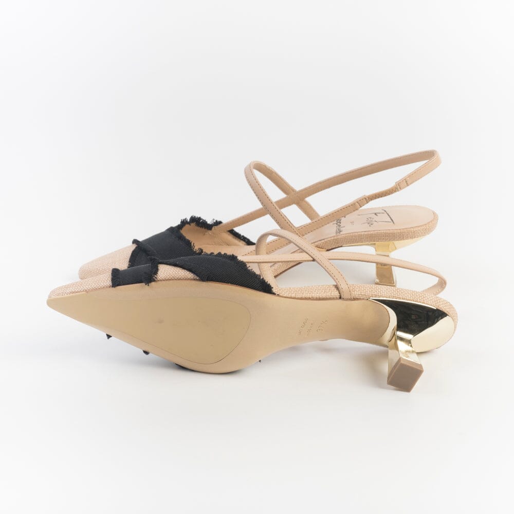 ROBERTO FESTA - Sling Back - IXIA - Nappa Cookie Lino Nero Scarpe Donna Roberto Festa
