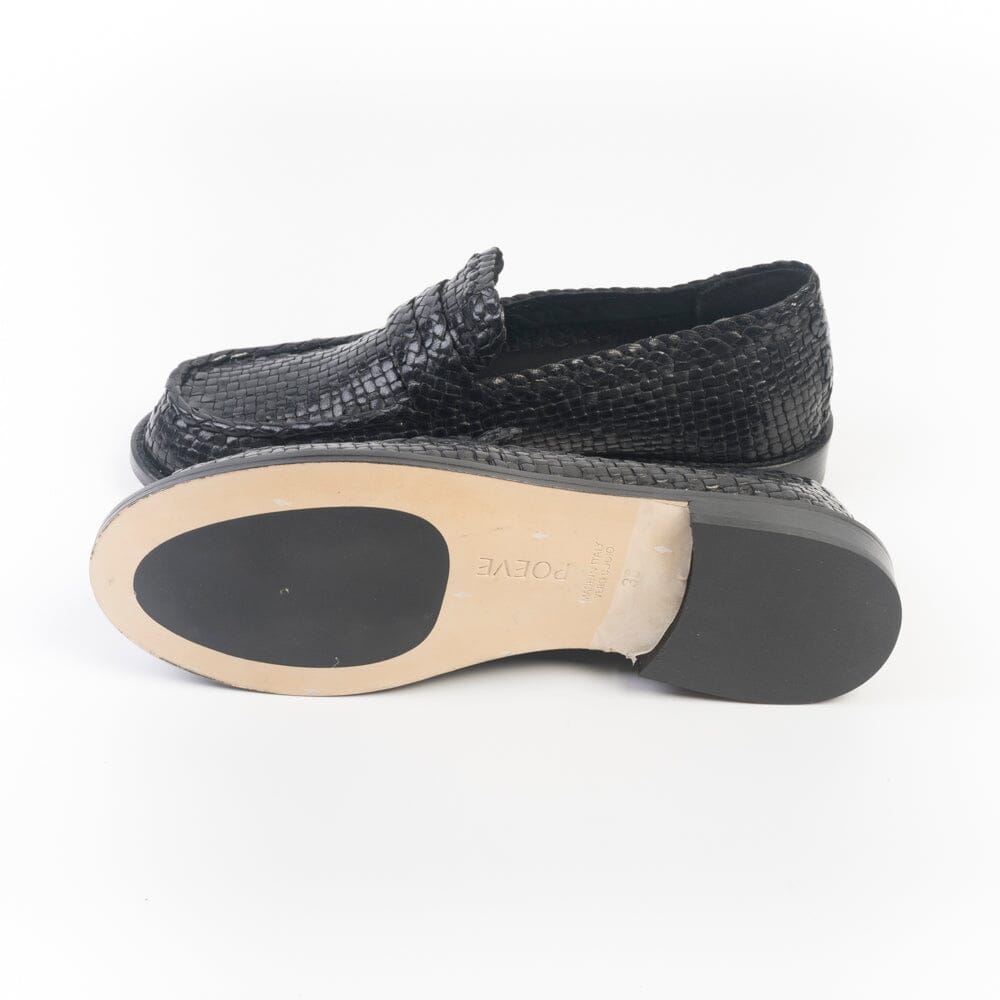 POEVE - Mocassino - SPG32 - Pelle Nero Intreccio Scarpe Donna POESIE VENEZIANE