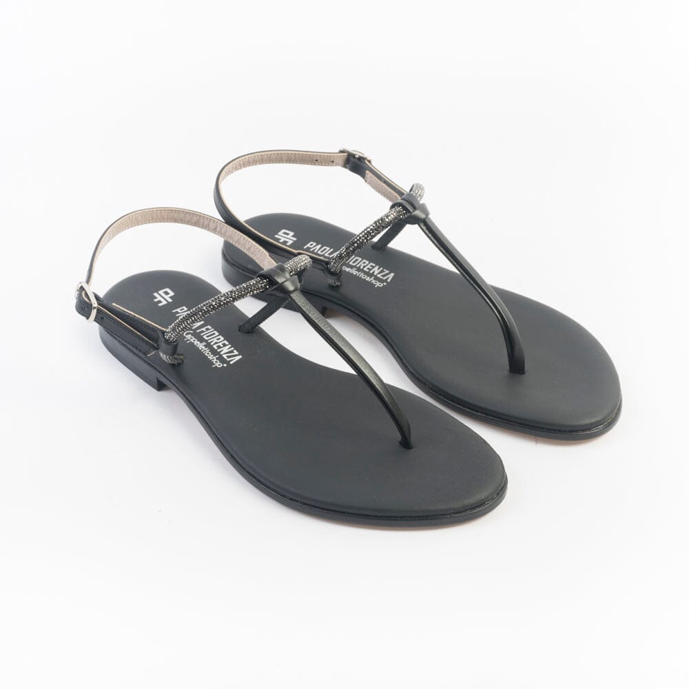 PAOLA FIORENZA - Sandali bassi infradito in microcristalli - FD05 - Neri Scarpe Donna PAOLA FIORENZA