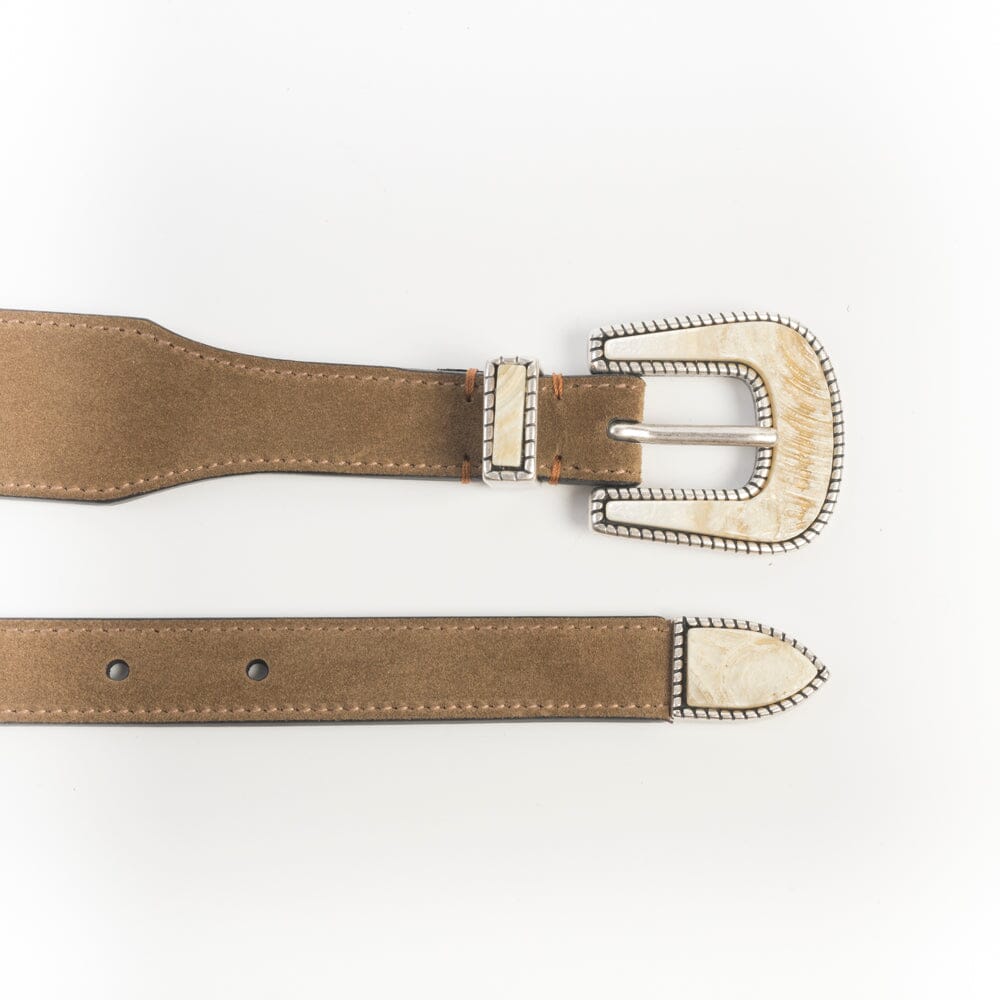 Cappellettoshop - Cintura - Tex Mex - Camoscio Snuff - Fibbia Corno Accessori Uomo Cappellettoshop