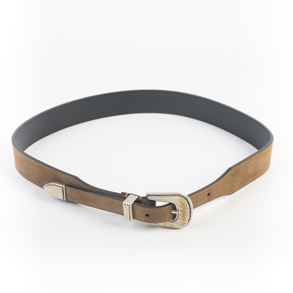 Cappellettoshop - Cintura - Tex Mex - Camoscio Snuff - Fibbia Corno Accessori Uomo Cappellettoshop