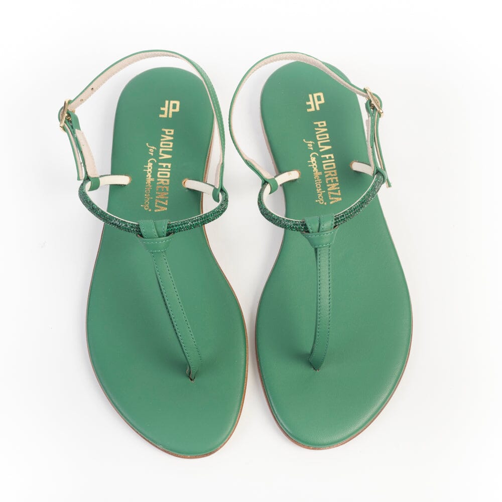 PAOLA FIORENZA - Sandali bassi - Infradito in microcristalli - FD05 - Verde Scarpe Donna PAOLA FIORENZA