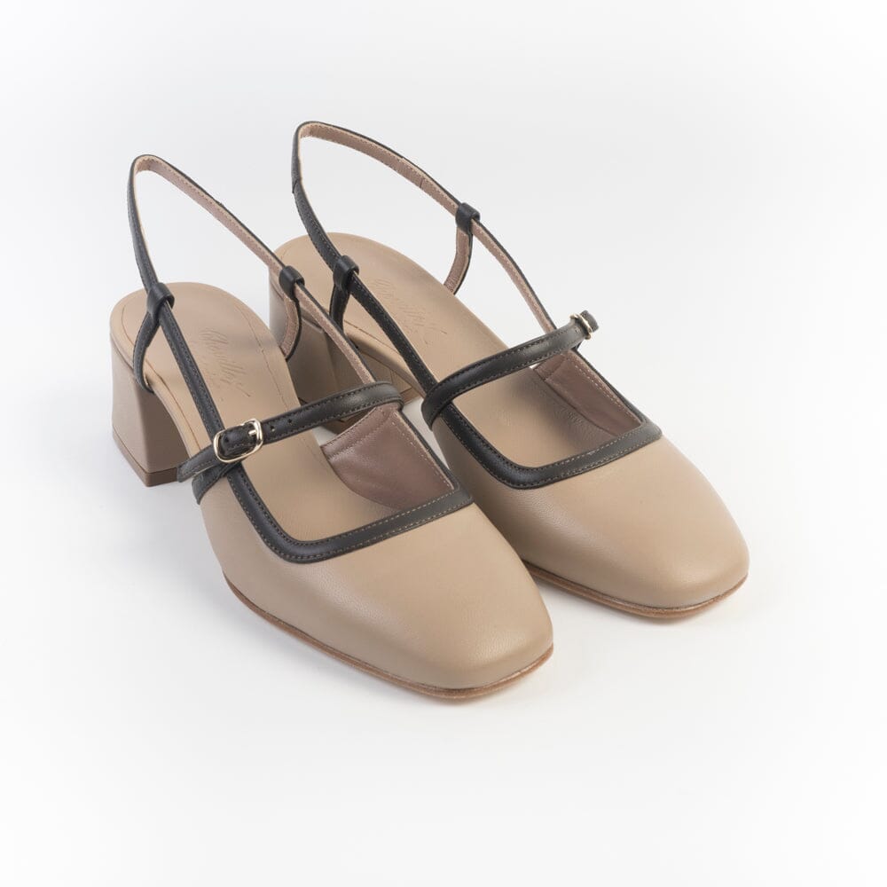 CHEVILLE - Sling Back - OLIMPIA - Beige e Testa di Moro Scarpe Donna CHEVILLE