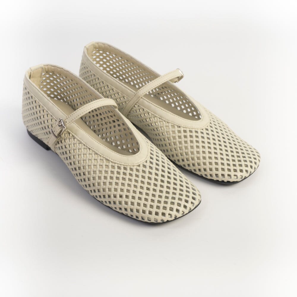 POEVE - Mary Jane - PBAL63 - Traforato Avorio Pergamena Scarpe Donna POESIE VENEZIANE
