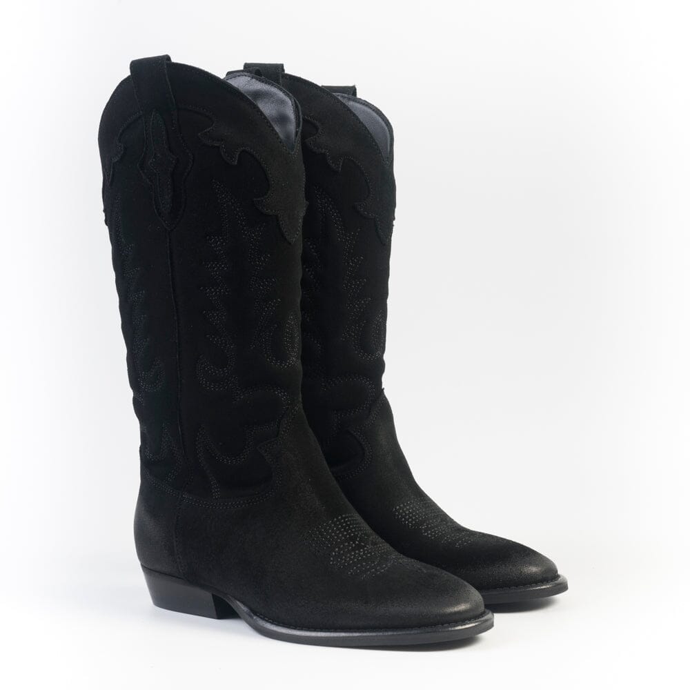 CAPPELLETTOSHOP - GM - Stivale Texano - Guatemala - Camoscio Nero Scarpe Donna CAPPELLETTO 1948