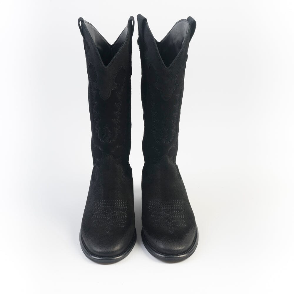 CAPPELLETTOSHOP - GM - Stivale Texano - Guatemala - Camoscio Nero Scarpe Donna CAPPELLETTO 1948
