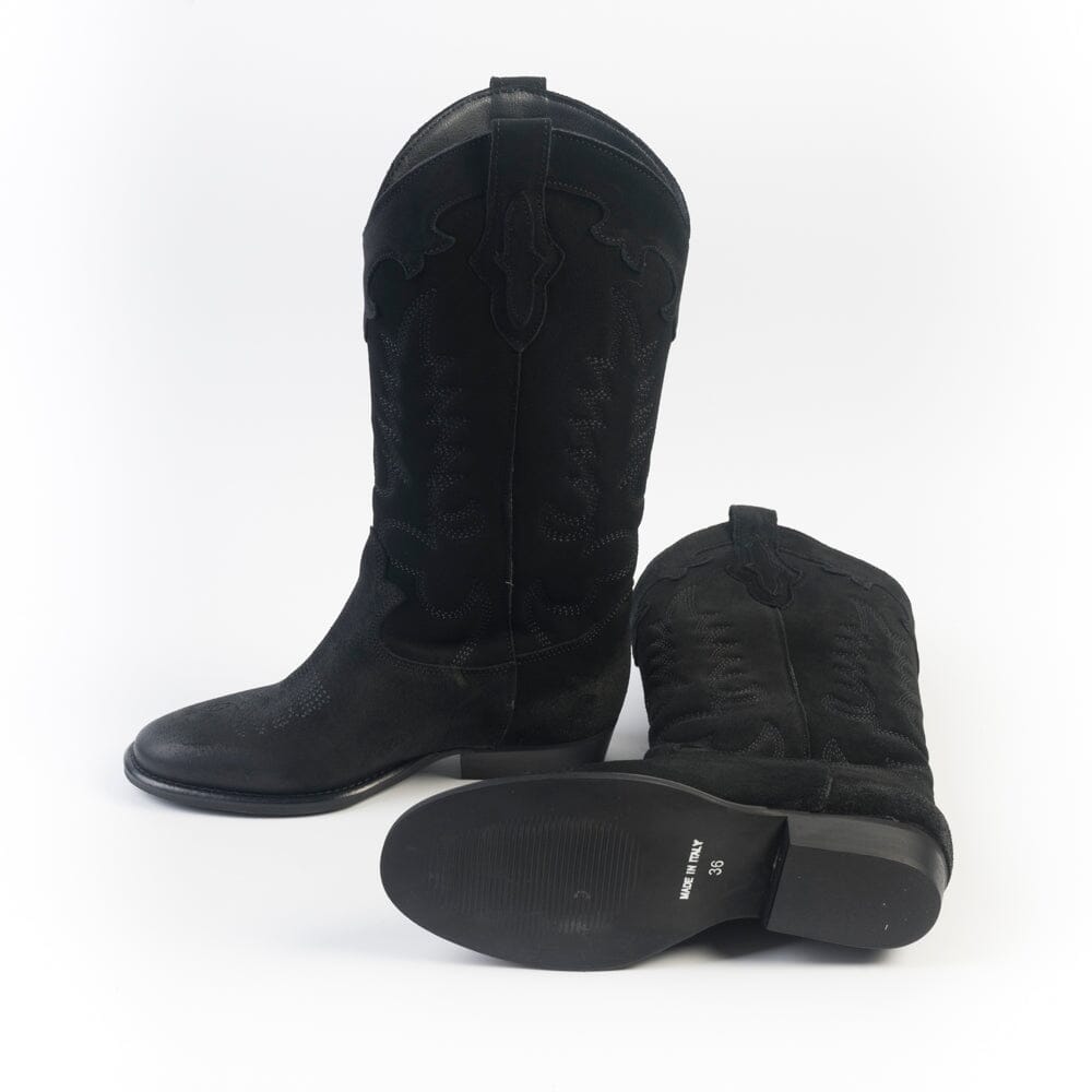CAPPELLETTOSHOP - GM - Stivale Texano - Guatemala - Camoscio Nero Scarpe Donna CAPPELLETTO 1948