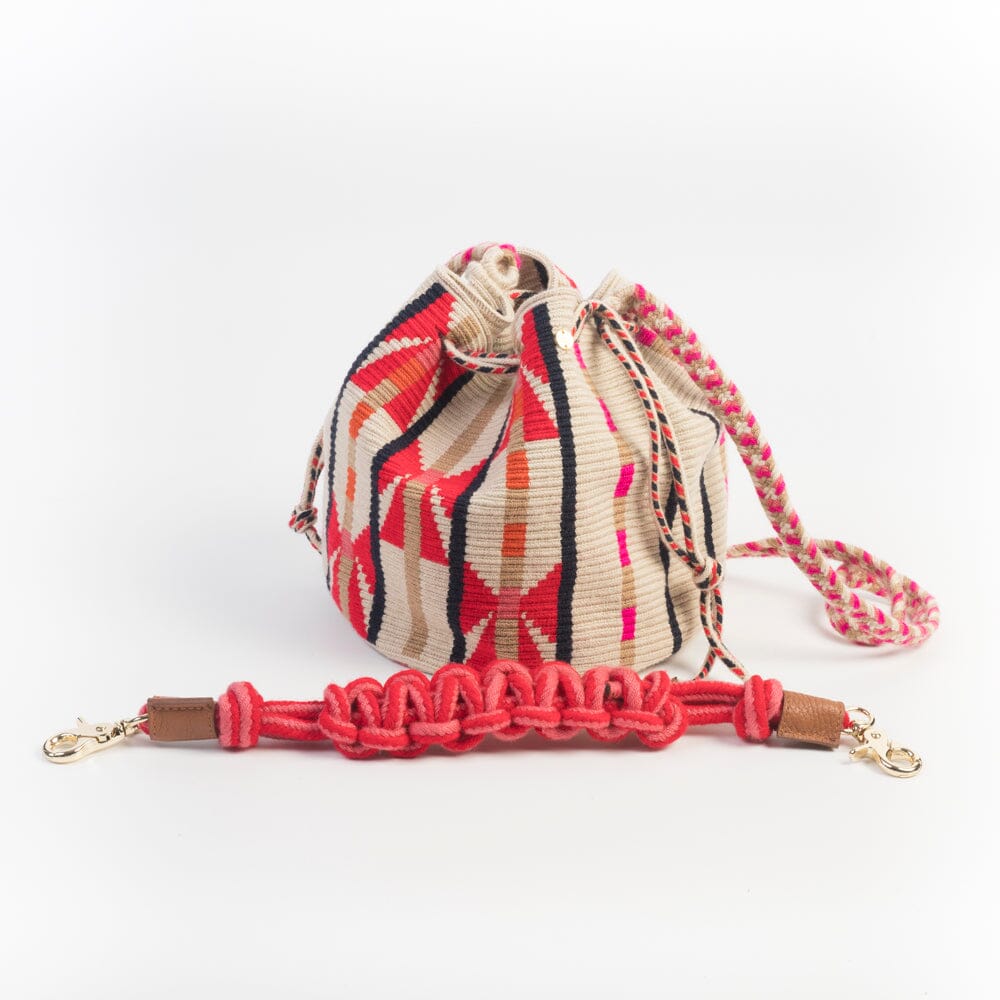 GUANABANA - Secchiello - 0063-3282-114 Mitra Macrame Strap - Avorio Rosso Blu Borse GUANABANA