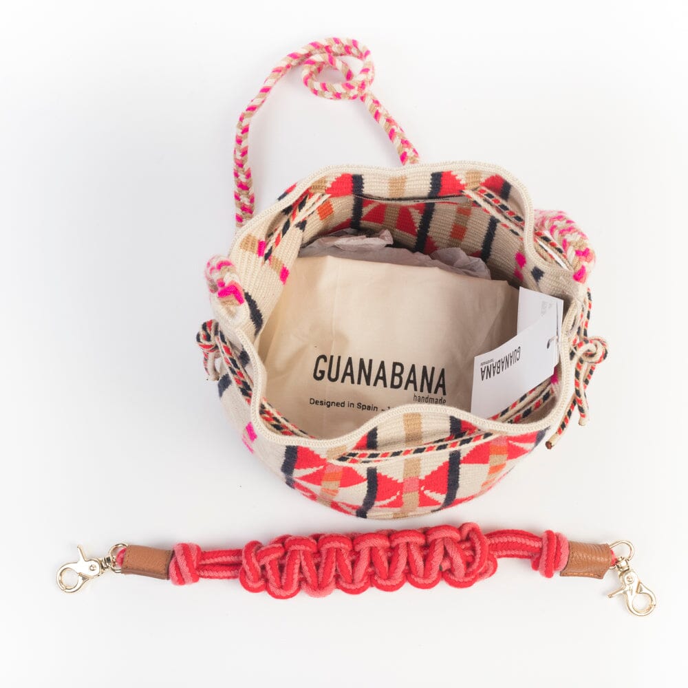 GUANABANA - Secchiello - 0063-3282-114 Mitra Macrame Strap - Avorio Rosso Blu Borse GUANABANA