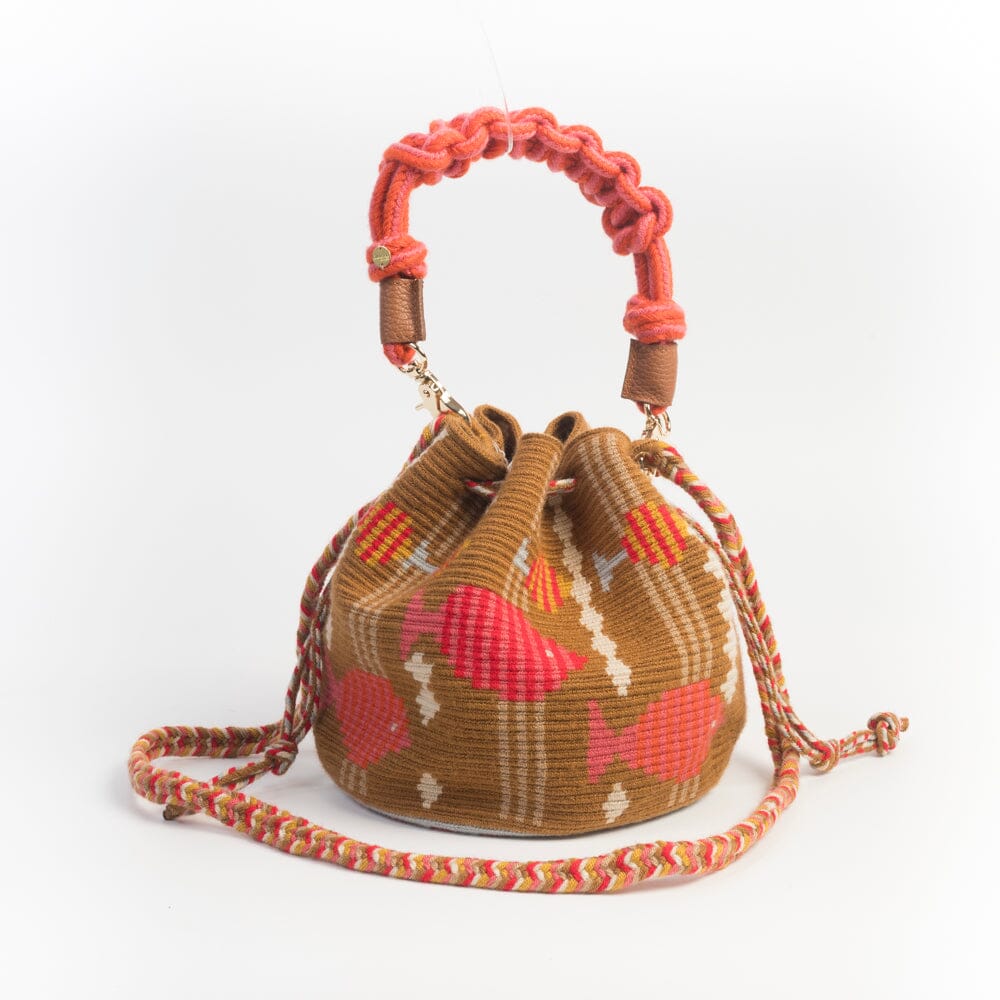 GUANABANA - Secchiello - 0063-3278-047 Mitra Macrame Strap - Caramello Corallo Borse GUANABANA