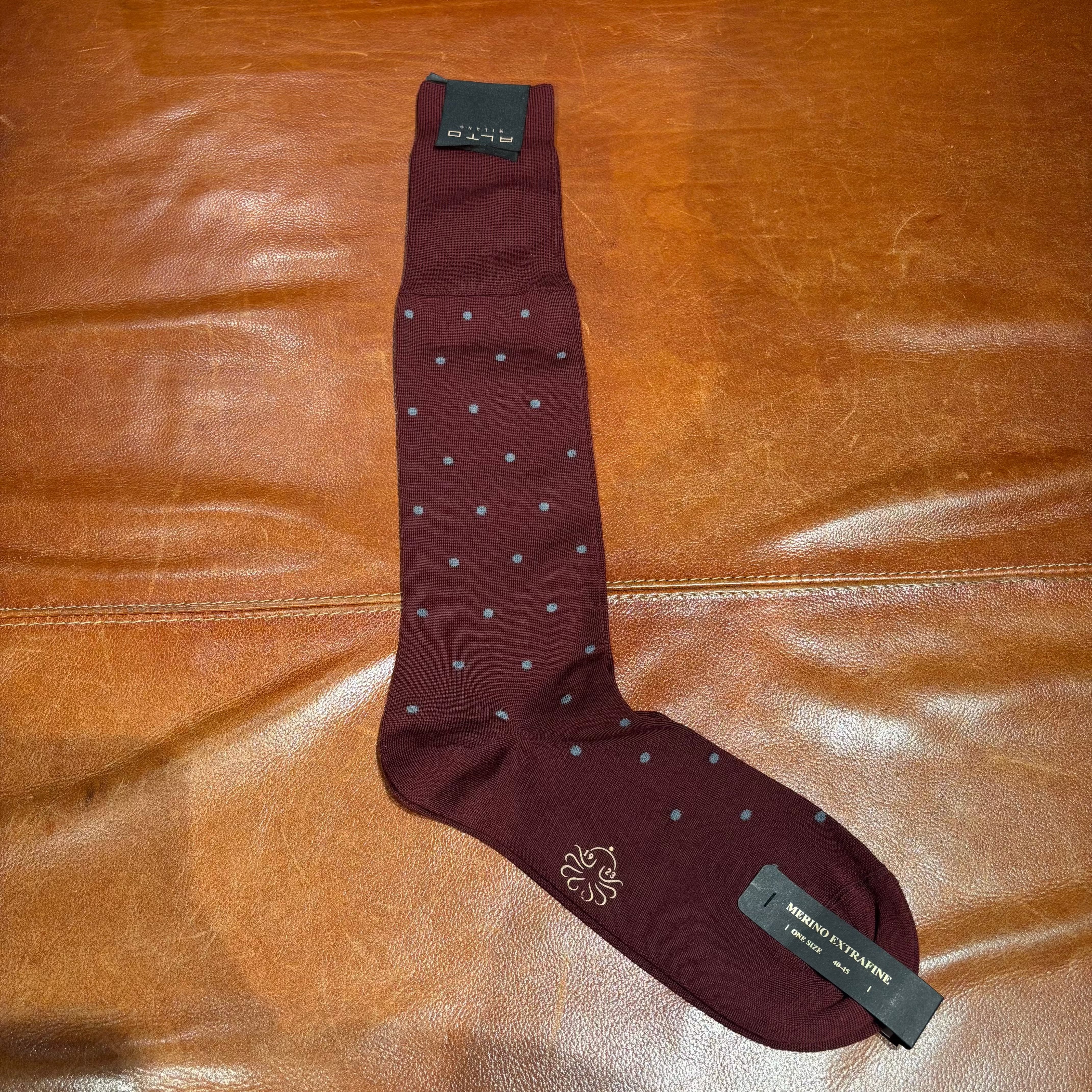 ALTO MILANO - Bill lungo - Calzino lana merino extrafine - Bordeaux 006 pois Accessori Uomo Alto Milano