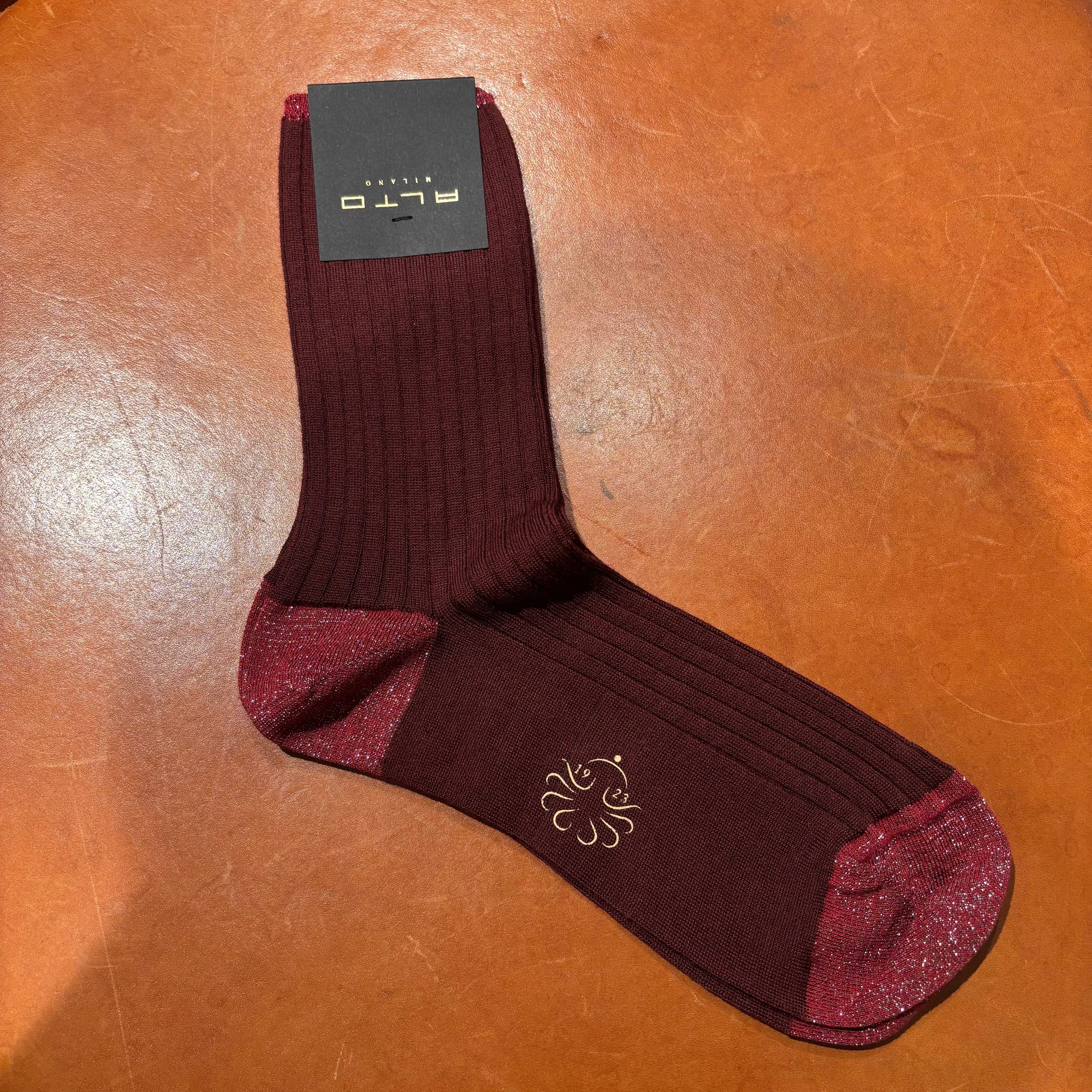 ALTO MILANO - N. 279 corto - Calzino lana e cotone - Bordeaux e lurex 06 Accessori Donna Alto Milano