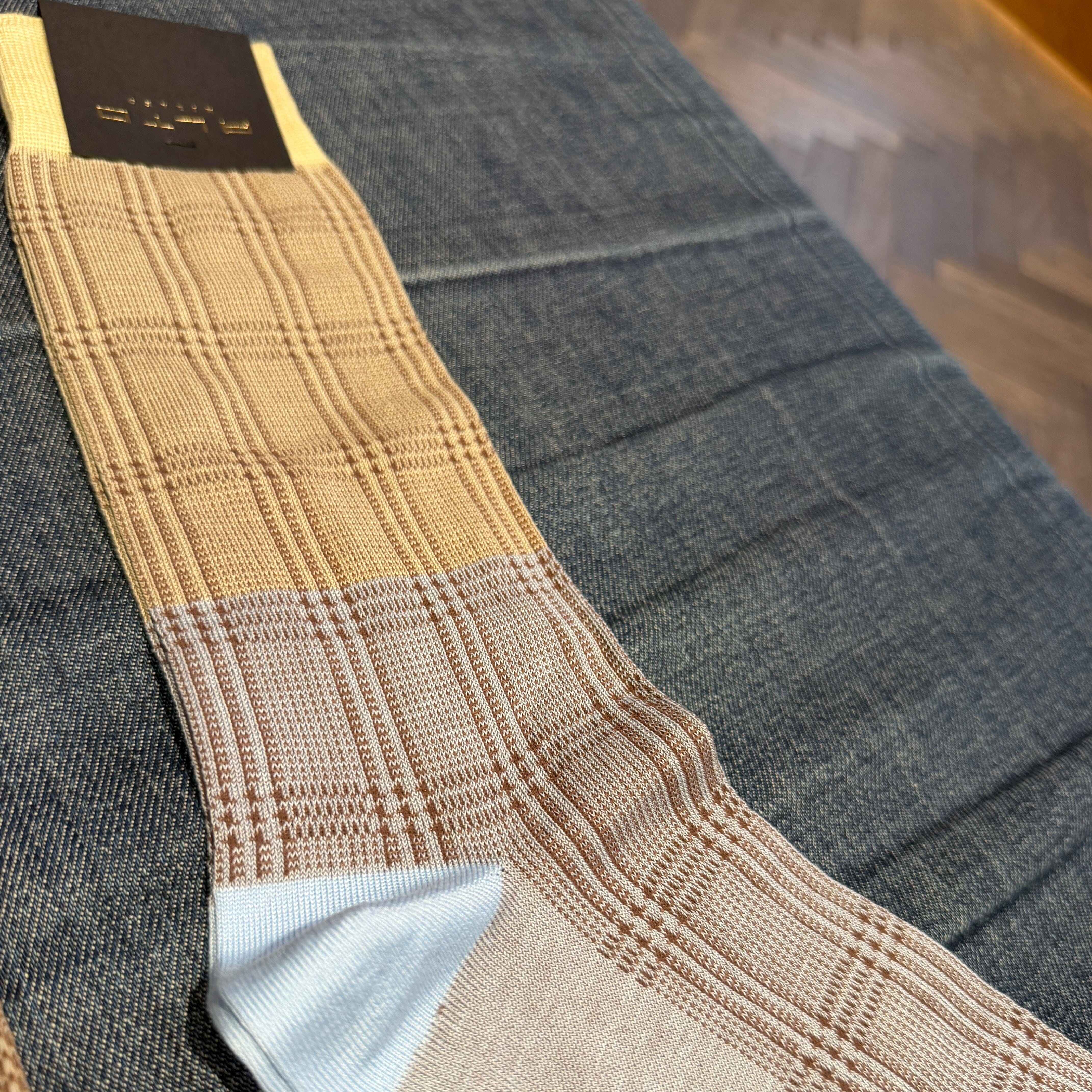 ALTO MILANO - Calzino corto- 26PEAM2205UC_126- Tartan Azzurro Ecru Accessori Uomo Alto Milano