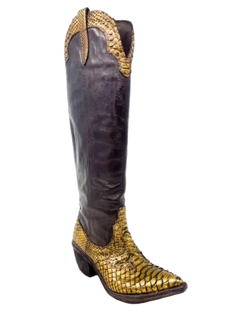 FAUZIAN JEUNESSE - EW - Stivale Texano PYTHON - Oro Ebano