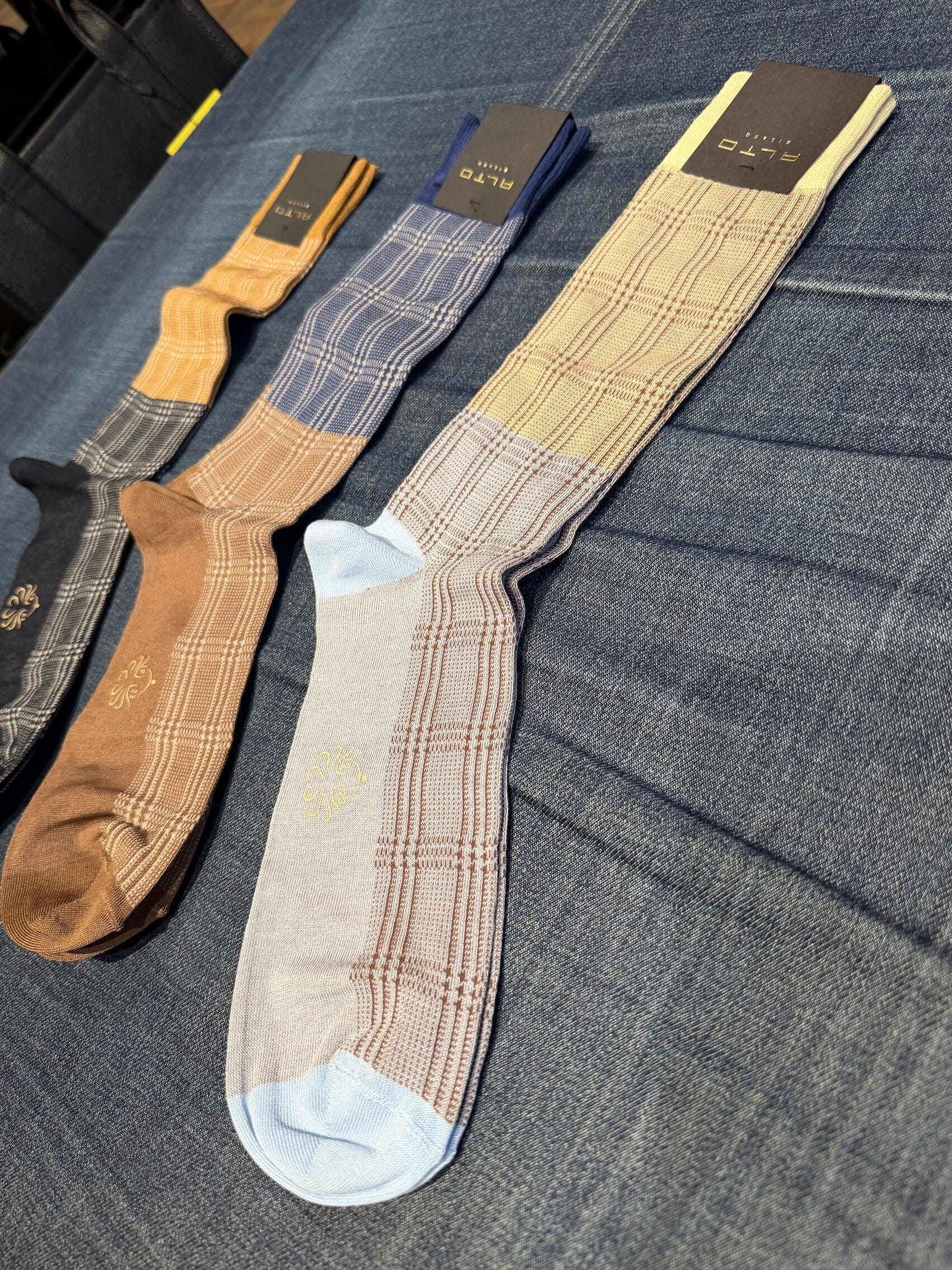 ALTO MILANO - Calzino - 26PEAM2205UC_45- Tartan Blu Cina Nocciola Accessori Uomo Alto Milano