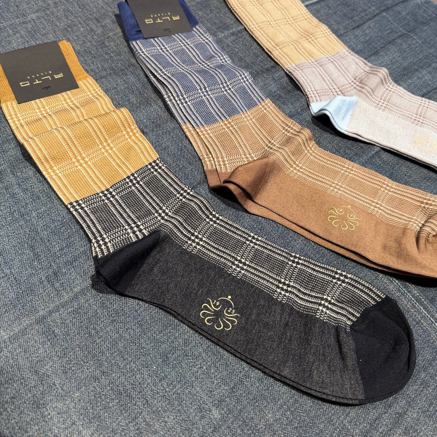 ALTO MILANO - Calzino corto- 26PEAM2205UC_15- Tartan Nero Castagna Accessori Uomo Alto Milano