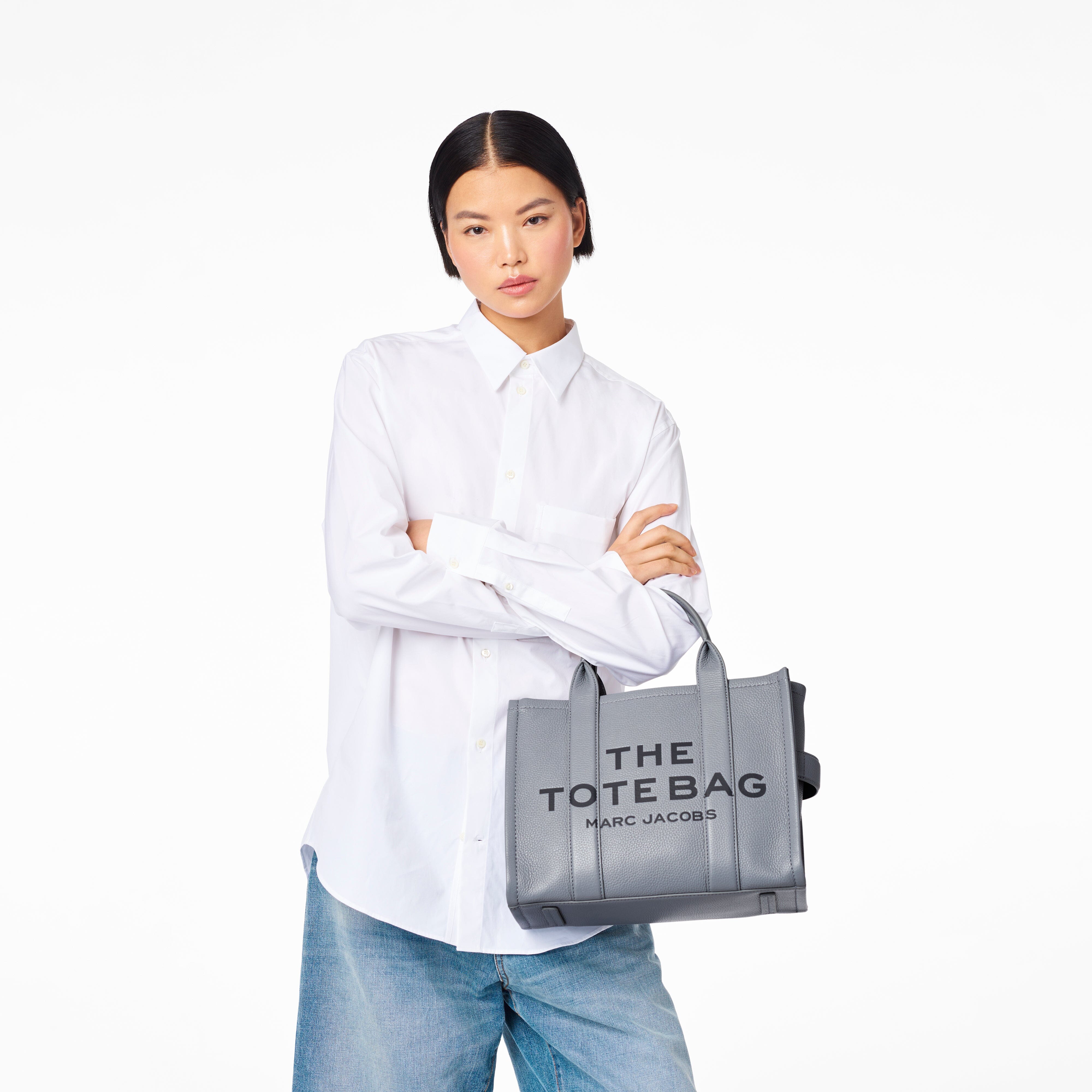 MARC JACOBS - The Leather Medium Tote Bag H004L01PF21 - 050 Wolf grey Borse Marc Jacobs