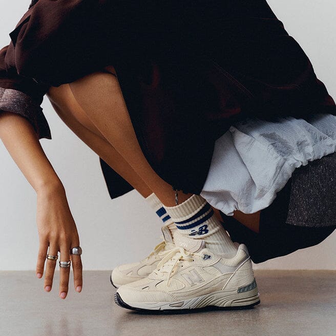 NEW BALANCE - Sneakers W991CR1 - Navy Bianco Latte Cocco Scarpe Donna NEW BALANCE - Collezione Donna