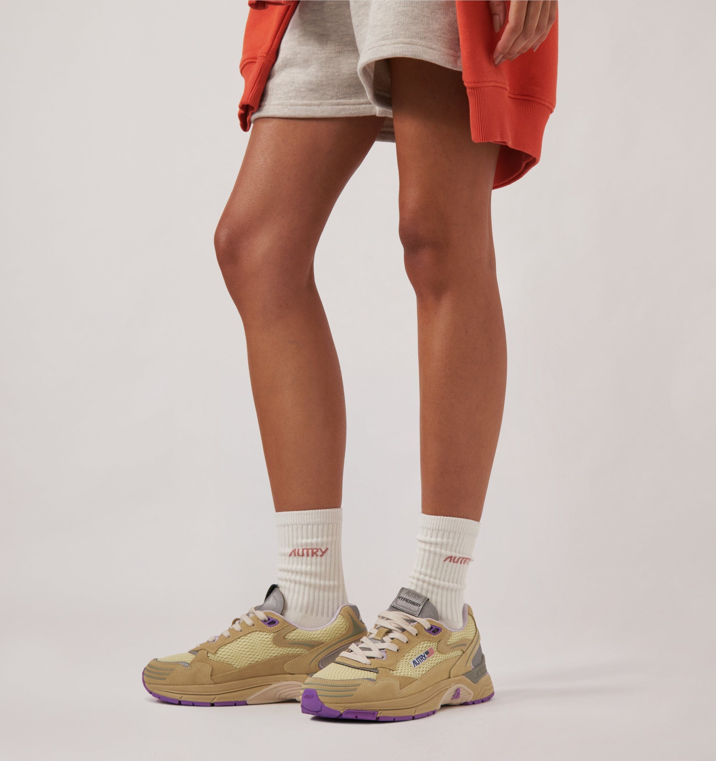 AUTRY - SOPU 0558 - Autry Calzino - Avorio logo rosa Accessori Donna AUTRY - Collezione donna