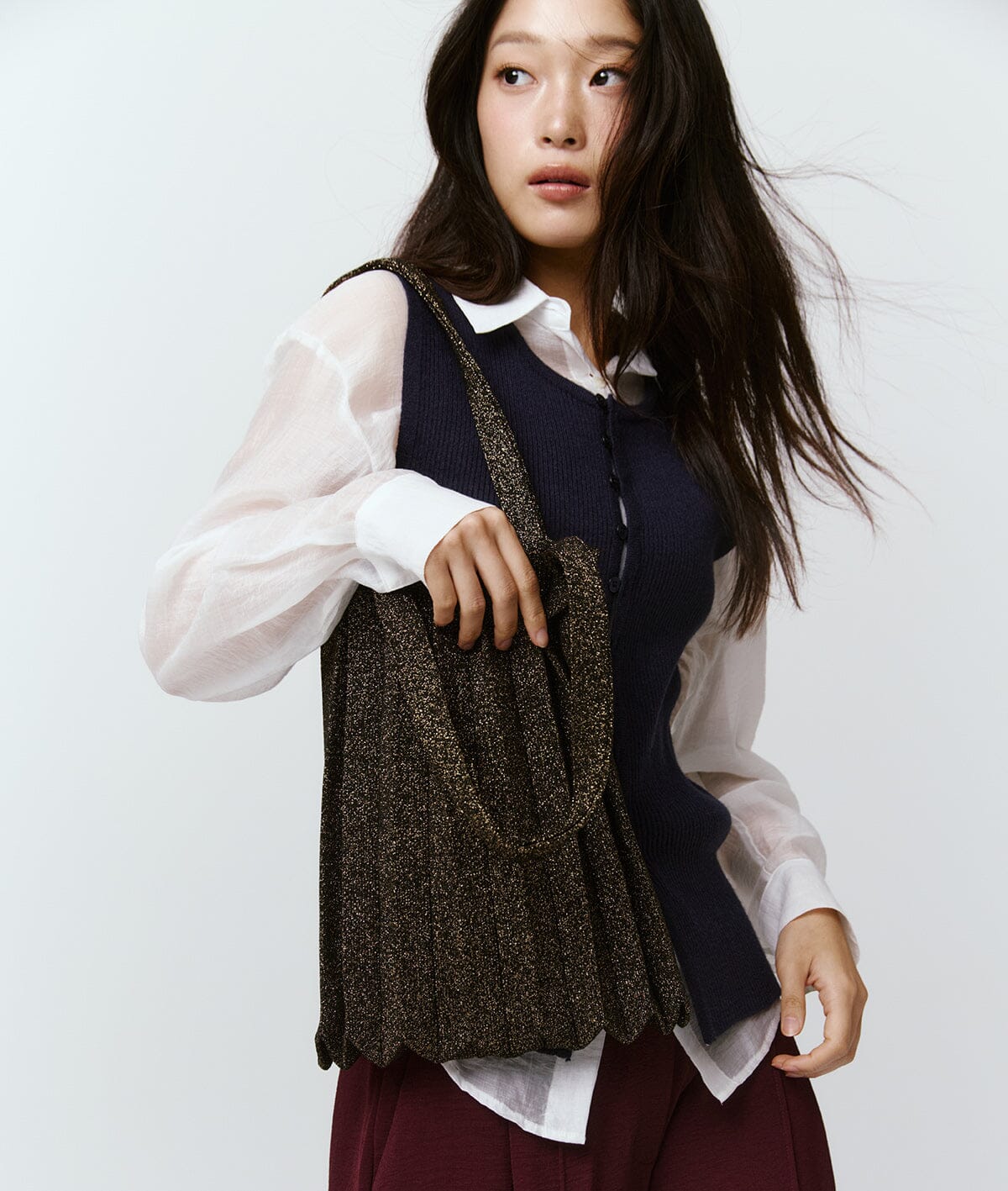 PLEATSMAMA - Borsa a Spalla - SB03-GK1 NEW SHOULDER - Glitter Black Brown Borse PLEATSMAMA - Collezione Donna