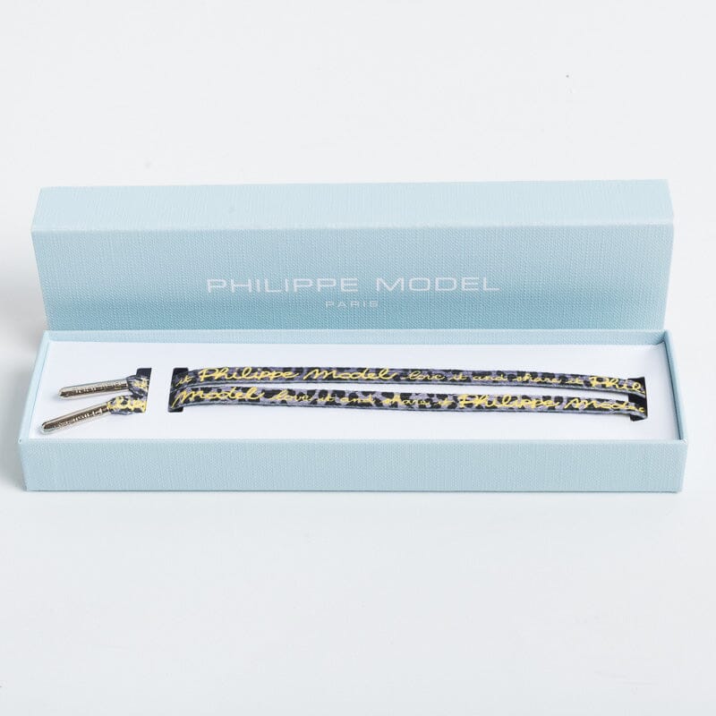 PHILIPPE MODEL - LACD Lacci Scarpe Donna Philippe Model Paris CAMOUFLAGE VIOLA SCRITTA GIALLO
