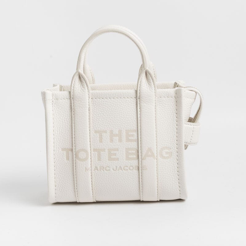 MARC JACOBS -The Leather Micro Tote Bag - Cotton Silver Borse Marc Jacobs
