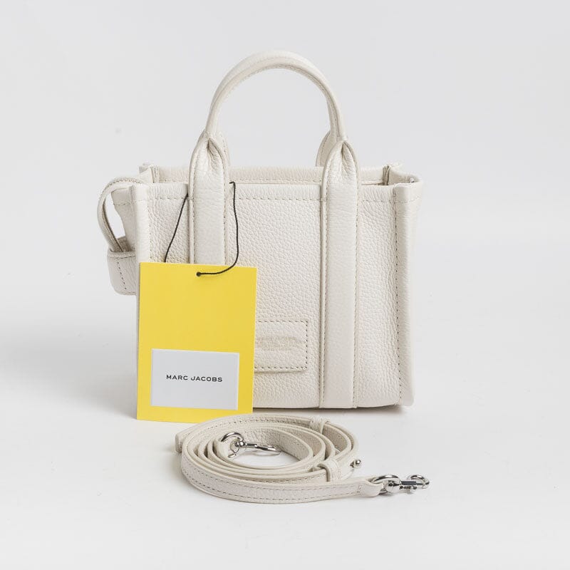 MARC JACOBS -The Leather Micro Tote Bag - Cotton Silver Borse Marc Jacobs
