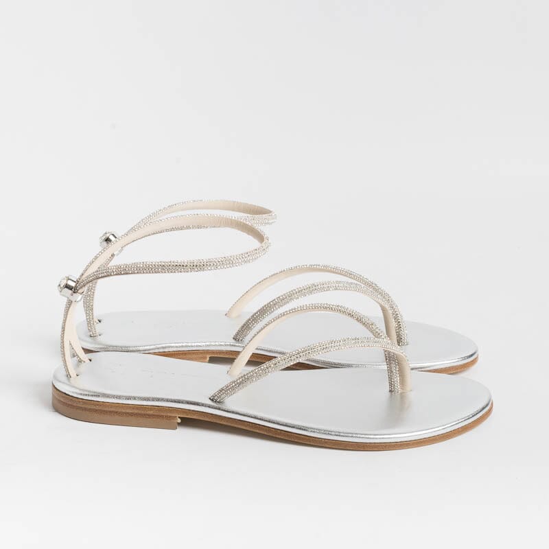 PAOLA FIORENZA - Flat thong sandals FD03 - Silver Women's Shoes PAOLA FIORENZA