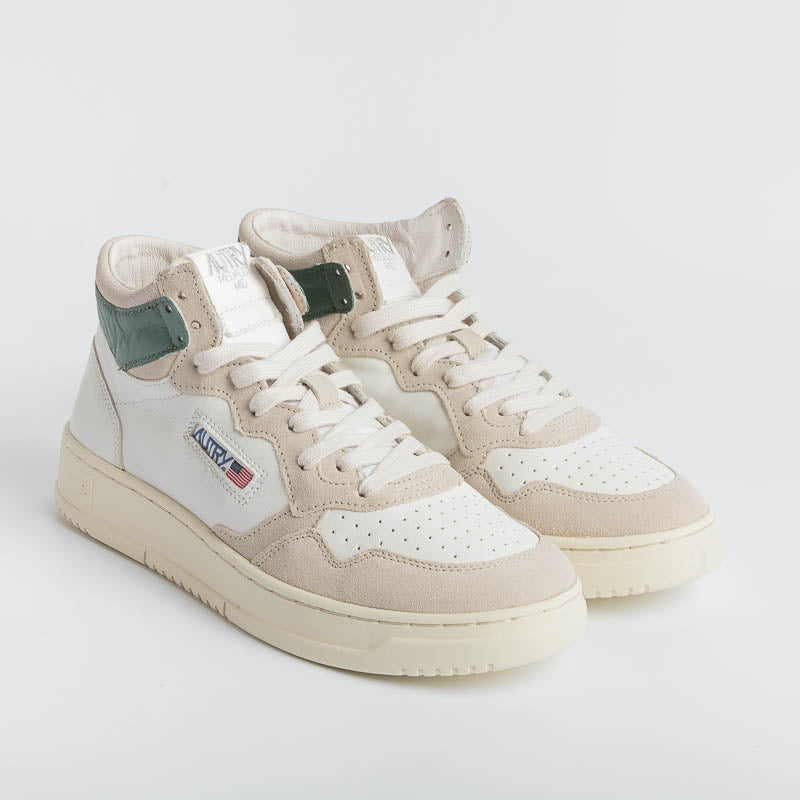 AUTRY AUMM GS11 - MID MAN GOAT / SUEDE - White / Green Men's Shoes AUTRY - Men's collection