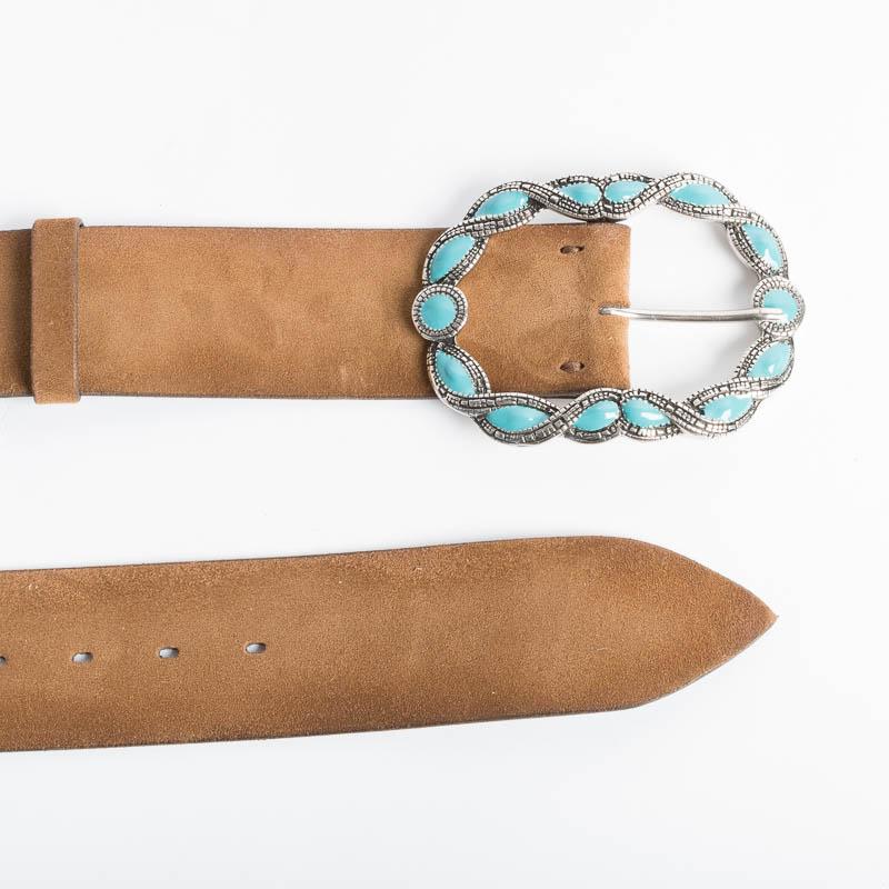 PUNTO VITA - Belt PV1664 - Suede leather / Turquoise Women's Accessories PUNTO VITA