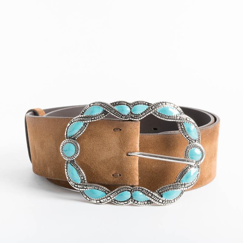 PUNTO VITA - Belt PV1664 - Suede leather / Turquoise Women's Accessories PUNTO VITA