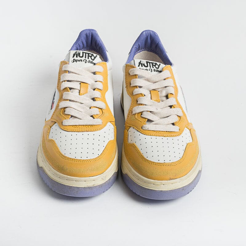 AUTRY - AVLM CL03 - LOW MAN CRACK LEAT VINTAGE - Bianco Giallo Viola Scarpe Uomo AUTRY - Collezione uomo