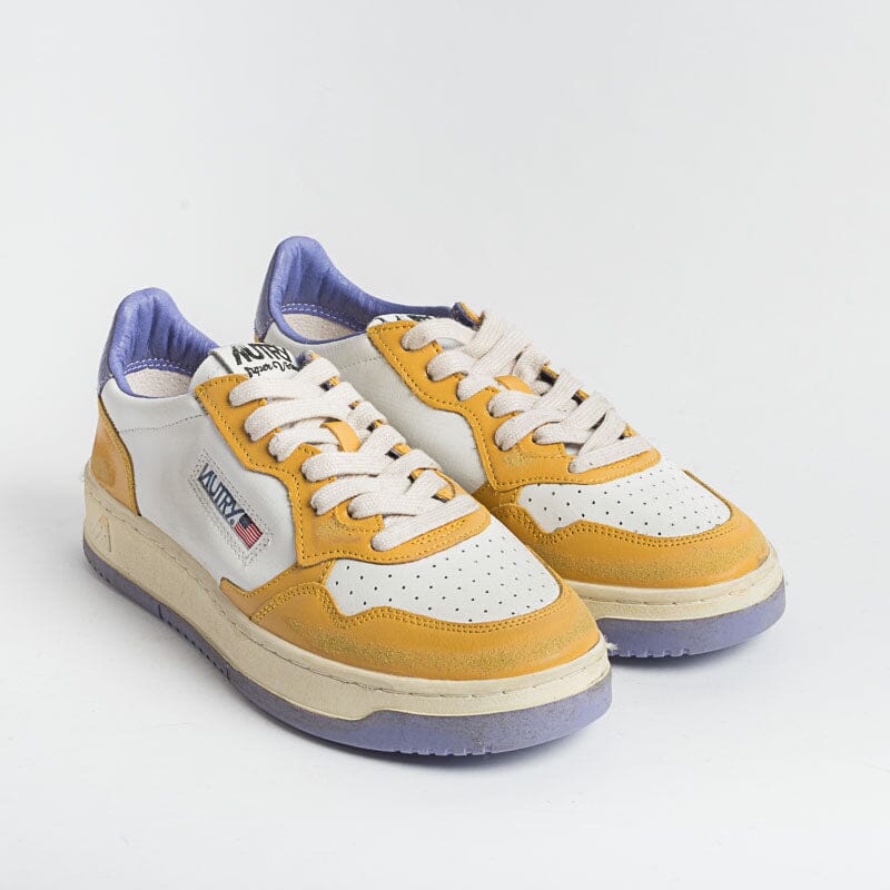 AUTRY - AVLM CL03 - LOW MAN CRACK LEAT VINTAGE - Bianco Giallo Viola Scarpe Uomo AUTRY - Collezione uomo