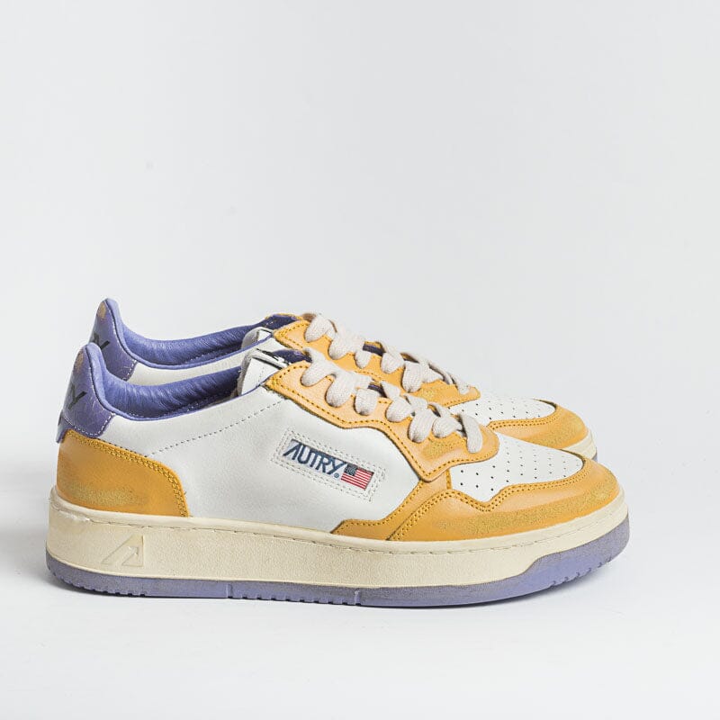 AUTRY - AVLM CL03 - LOW MAN CRACK LEAT VINTAGE - Bianco Giallo Viola Scarpe Uomo AUTRY - Collezione uomo