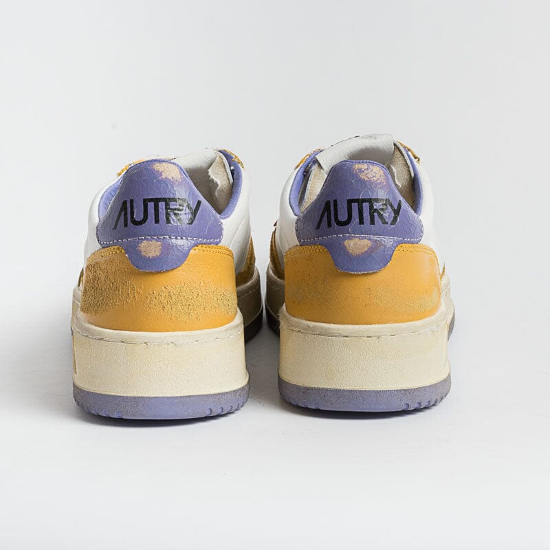 AUTRY - AVLM CL03 - LOW MAN CRACK LEAT VINTAGE - Bianco Giallo Viola Scarpe Uomo AUTRY - Collezione uomo