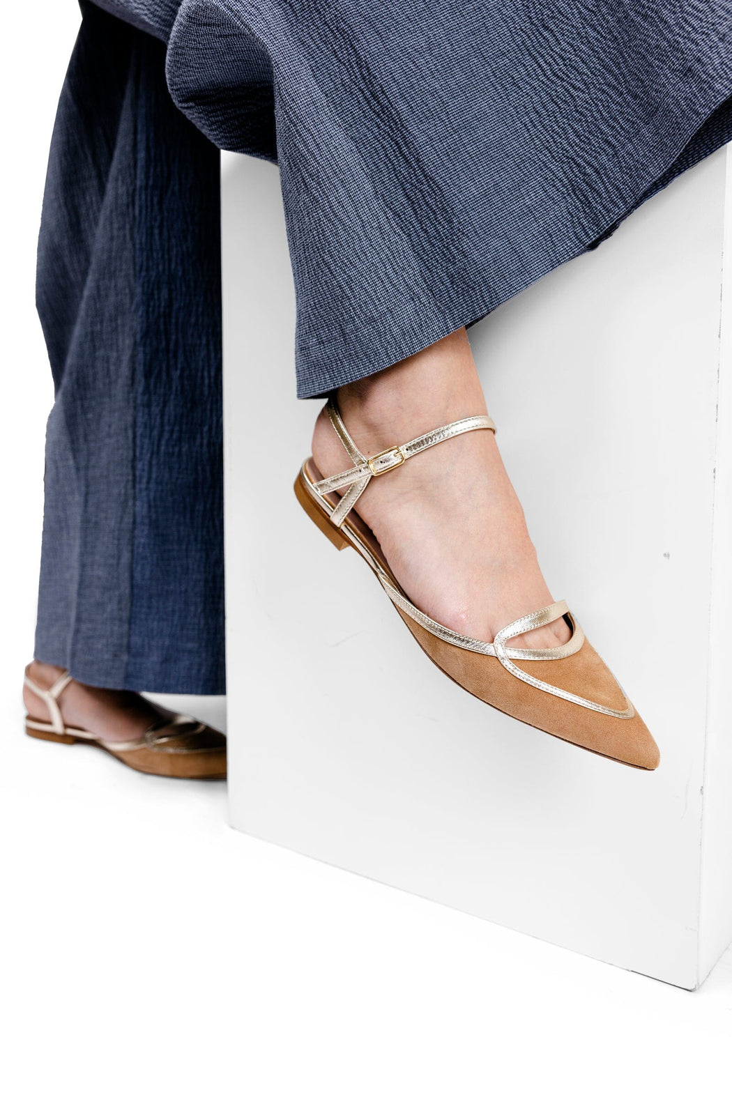 CHEVILLE - Sling Back - Naomi - Gold Leather Women's Shoes CHEVILLE