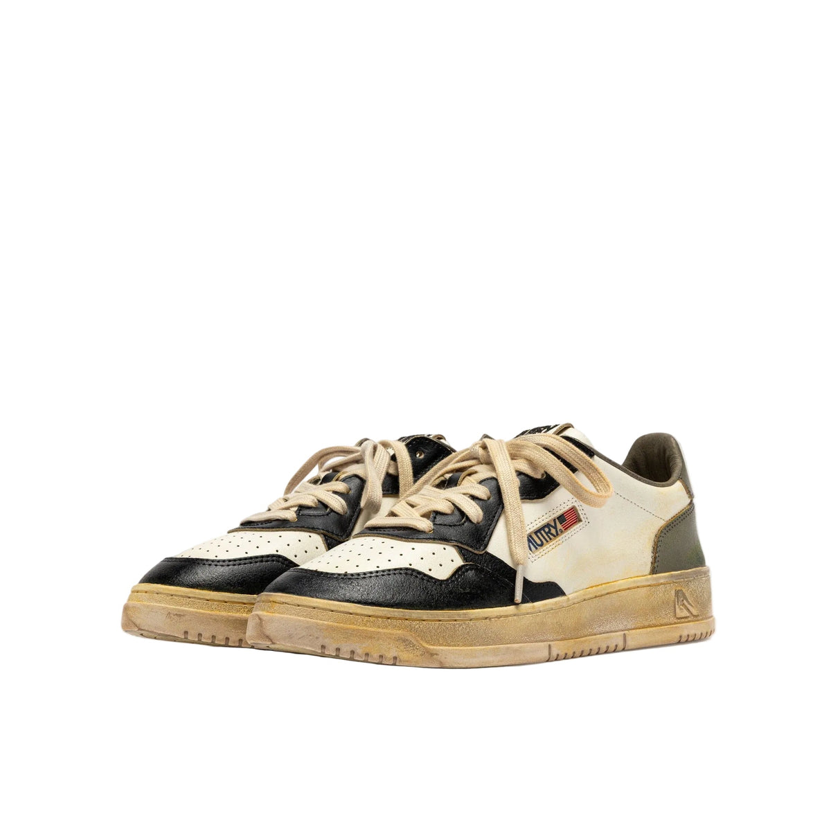 AUTRY - Sneakers - AVLM SV06 - LOW MAN LEAT VINTAGE - Pelle bianca covert green e nera Scarpe Uomo AUTRY - Collezione uomo 
