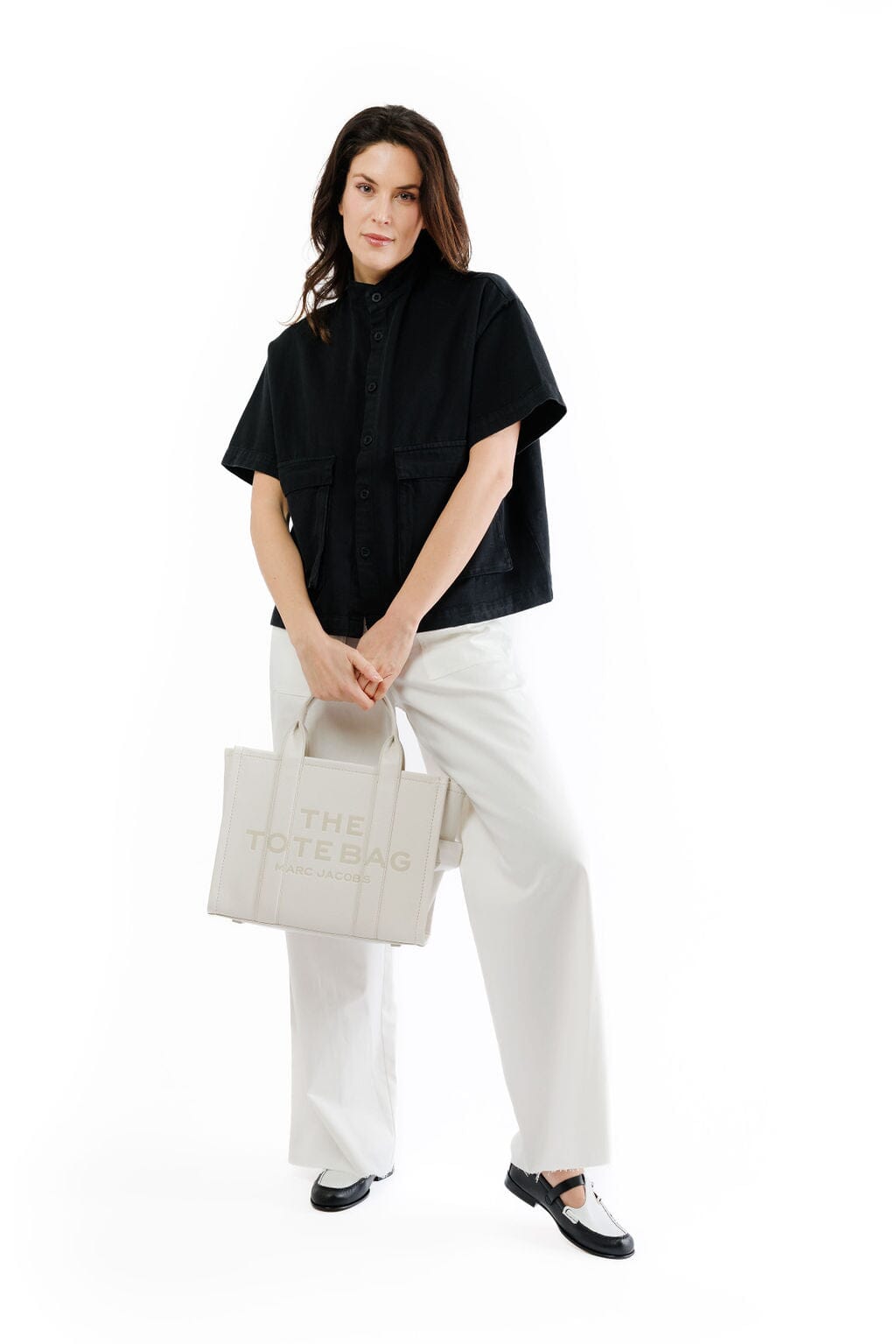 MARC JACOBS - H004L01PF21 - 140 The Leather Medium Tote Bag - Cotton Silver Borse Marc Jacobs 