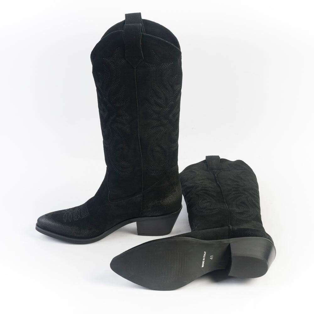 CAPPELLETTOSHOP - GM - Stivale Texano - California - Velour Nero Scarpe Donna CAPPELLETTO 1948 